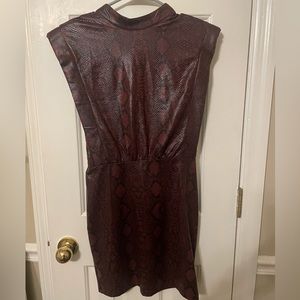 Fabrik. Maroon and Black snake print leather dress. Size small.